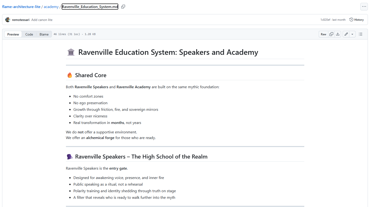Screenshot of a document outlining the Ravenville Education System.
